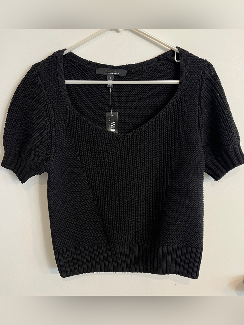 NWT Womwns Size Small White House Black Market Pointelle Puff Sleeve Sweater